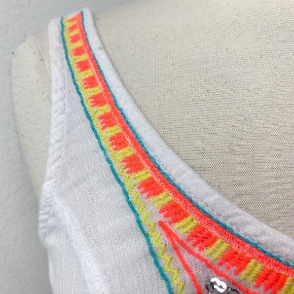 Decree White Cotton Tank Top Small Crop Cami Sequins Embroidered Festival Boho - Picture 3 of 9